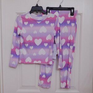 NWT 2pc Tahari Pink Purple Heart Long Sleeve Top Pants Pajamas sz 4t